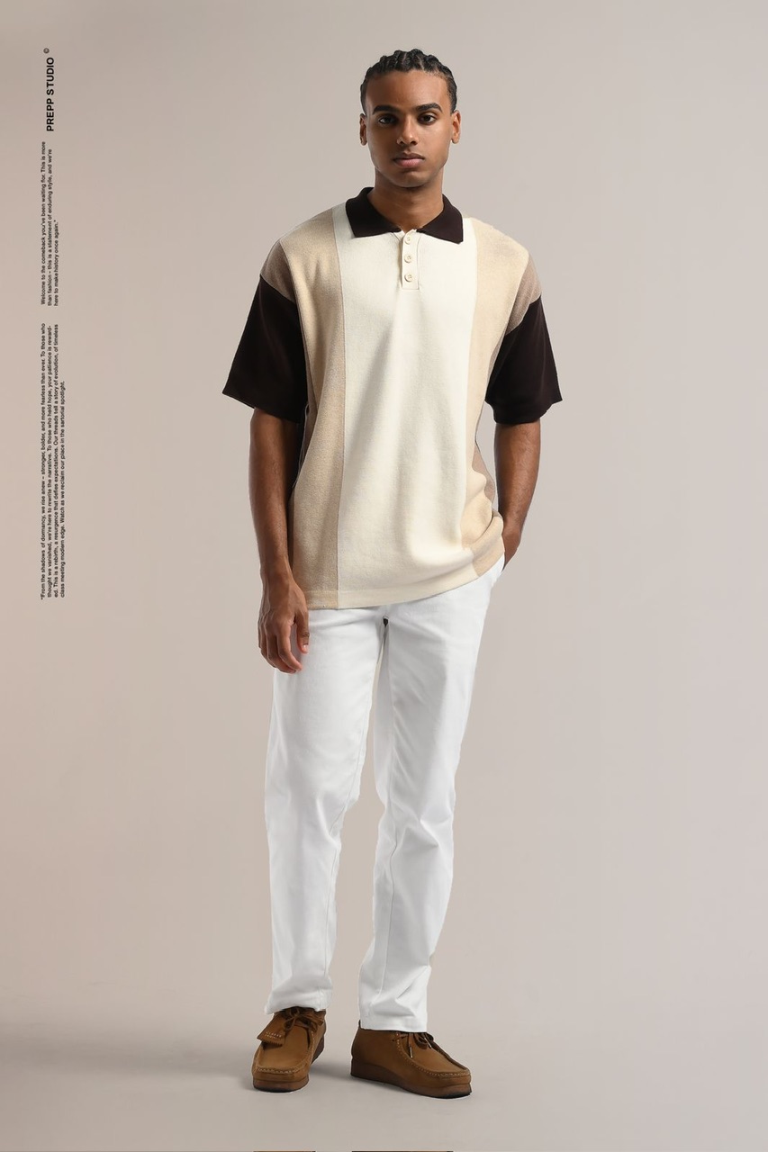 PLFW96-POLO STRIPE SENSE 4 STRIPE COFFE CREAM