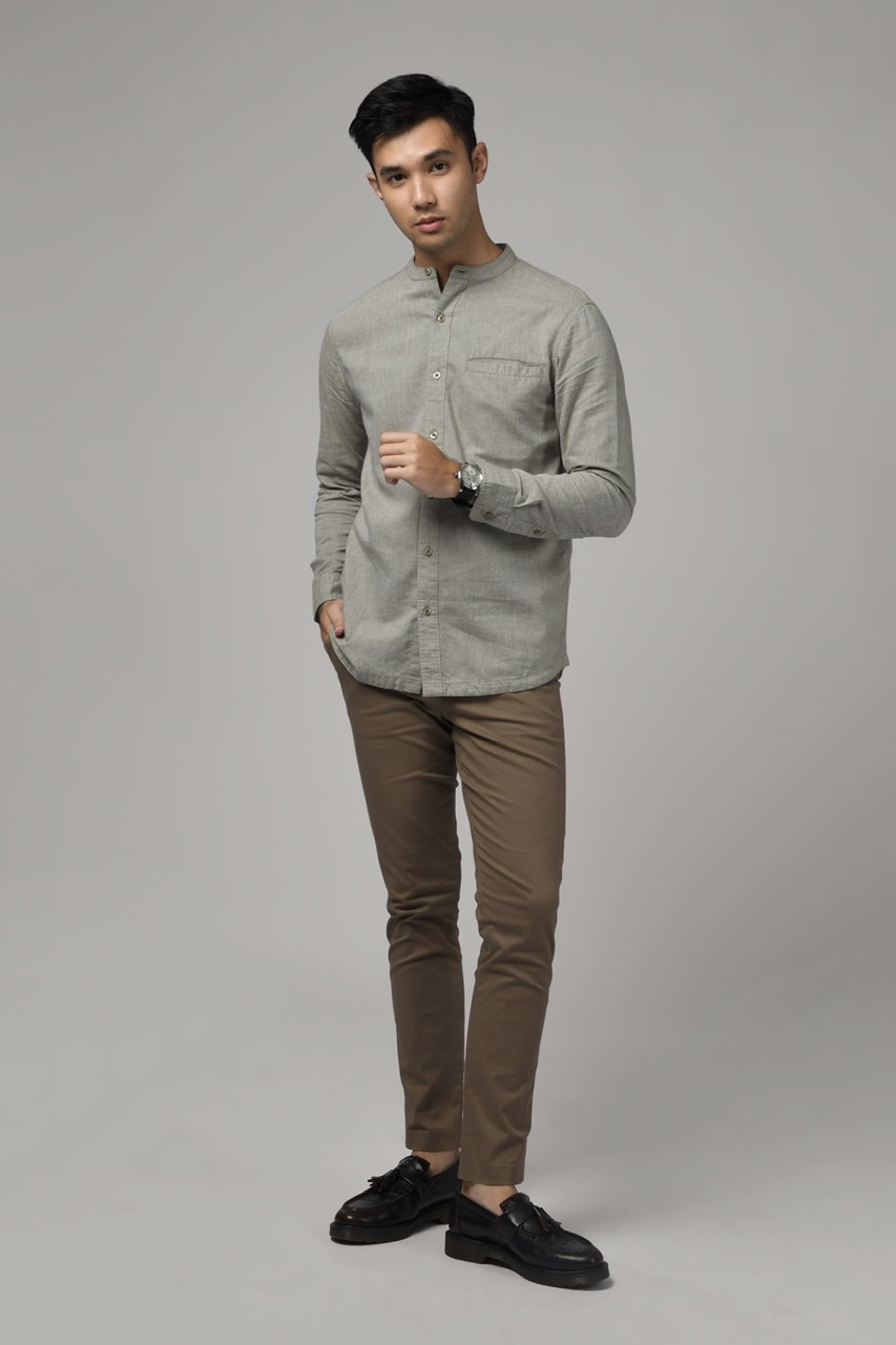 KALPEN COLLARLESS SHIRT GREENISH GREY