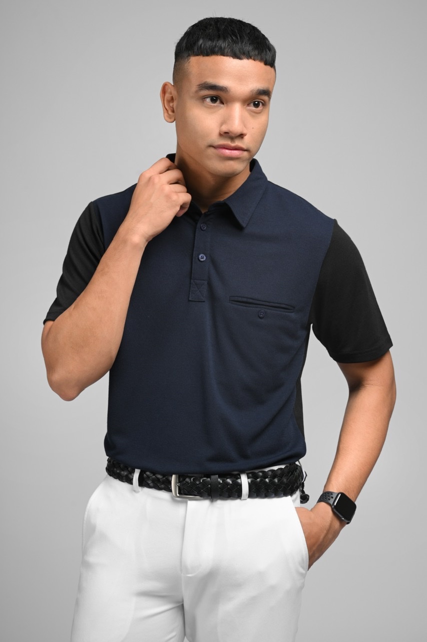 PLBL16-EAZYDRY POLO TWO TONE NAVY BLACK