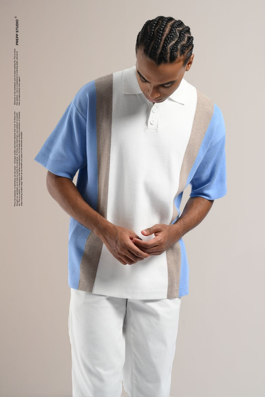 POLO STRIPE SENSE 3 STRIPE LIGHT BLUE CREAM WHITE