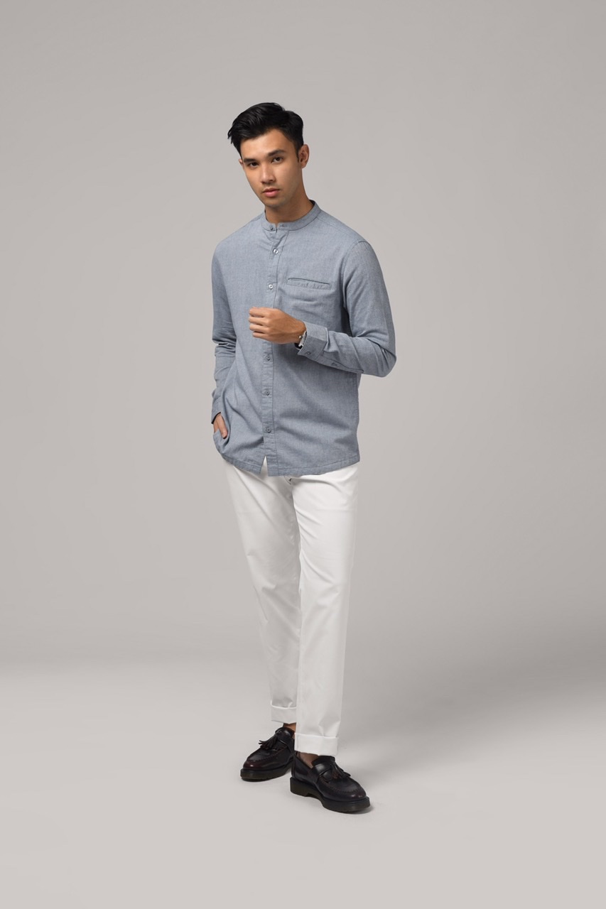 KALPEN COLLARLESS SHIRT NAVY