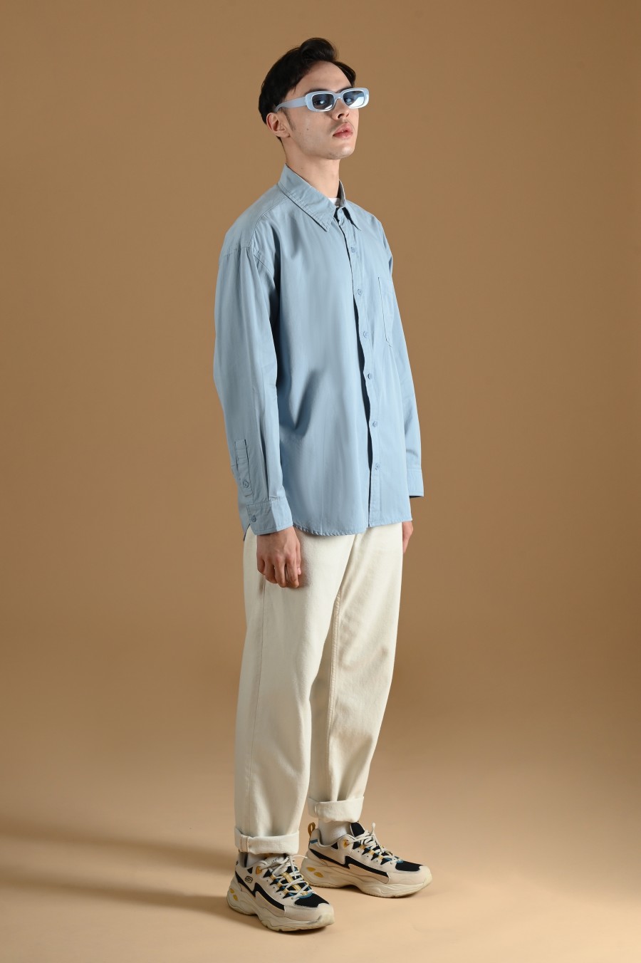 PSDT47-DREXEL OVERSIZED SHIRT BASIC COLLAR FADED BLUE