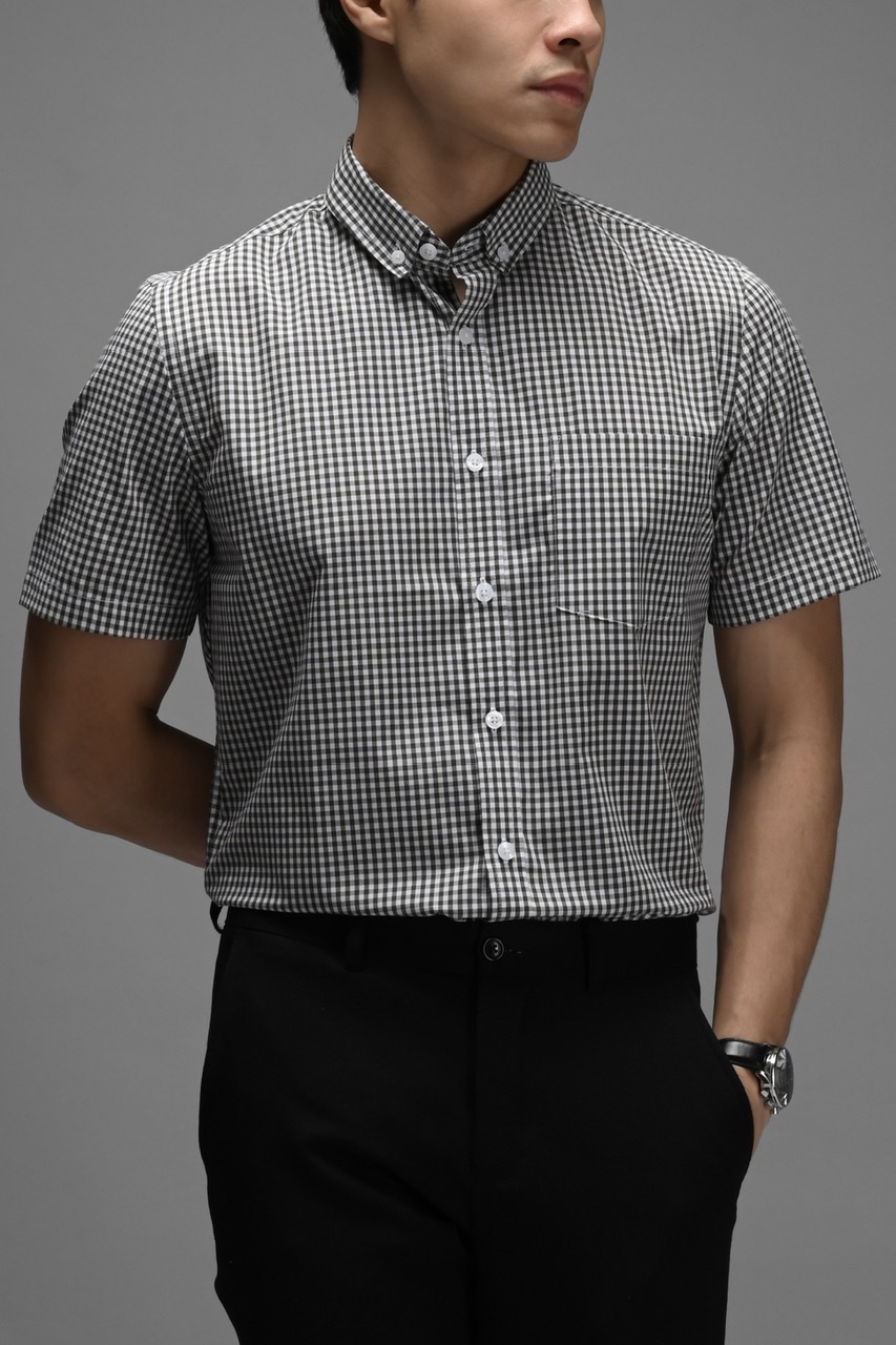 GINGHAM SHORT SLEEVE SHIRT OLIVE