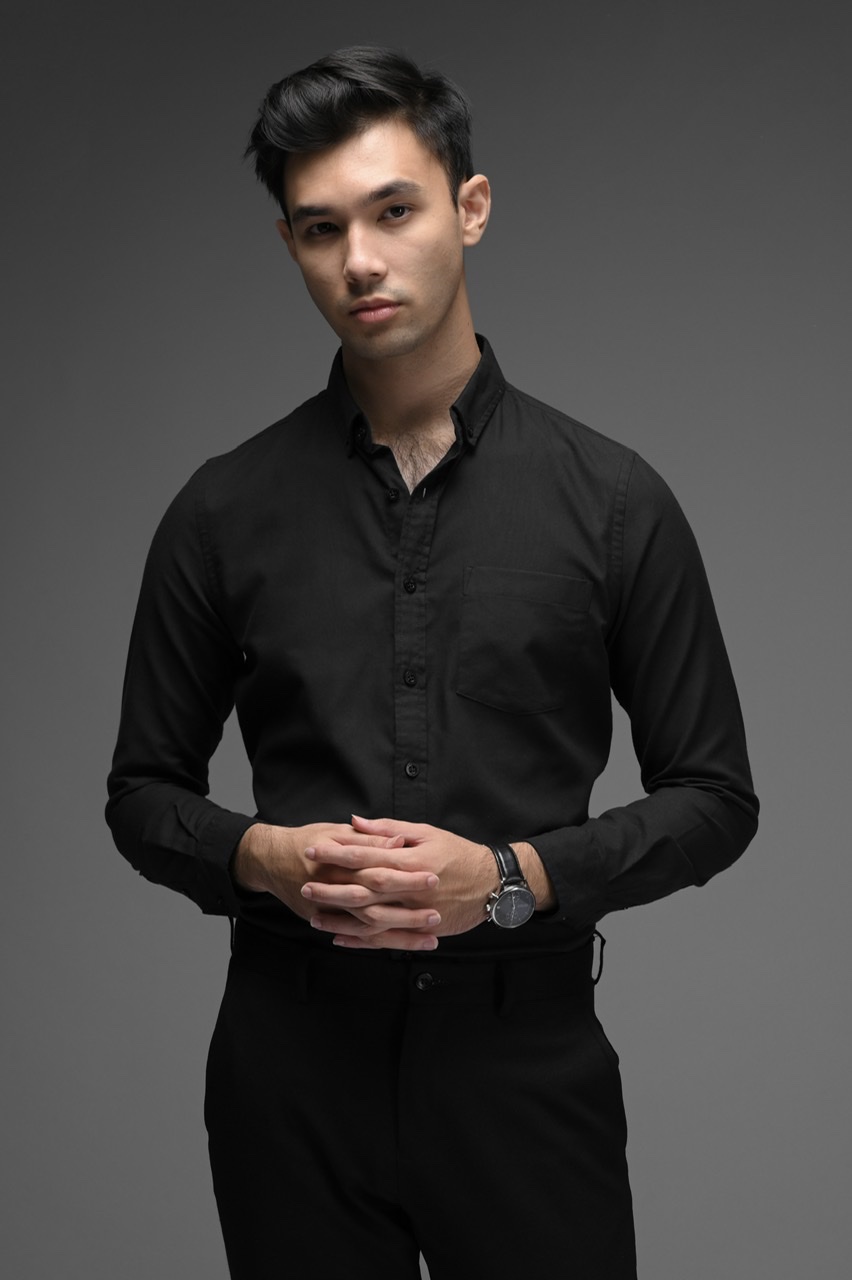 EXETER BLACK BUTTON LONG SLEEVE SHIRT BLACK