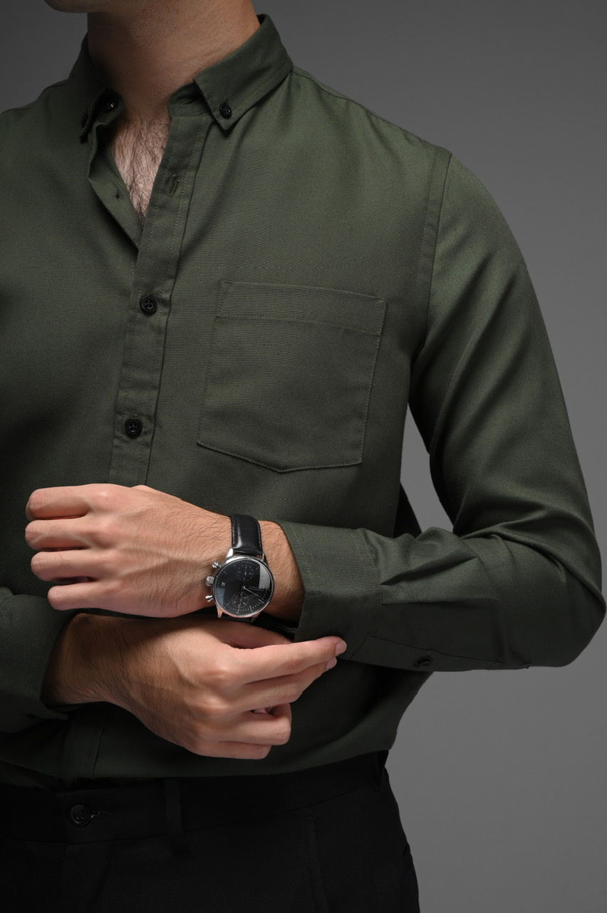 EXETER BLACK BUTTON LONG SLEEVE SHIRT RIFLE GREEN