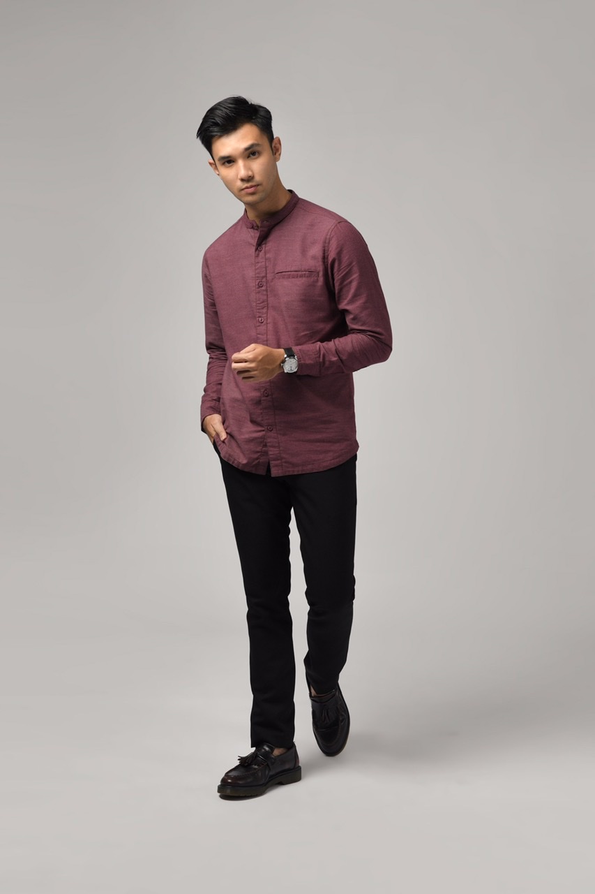 KALPEN COLLARLESS SHIRT PLUM