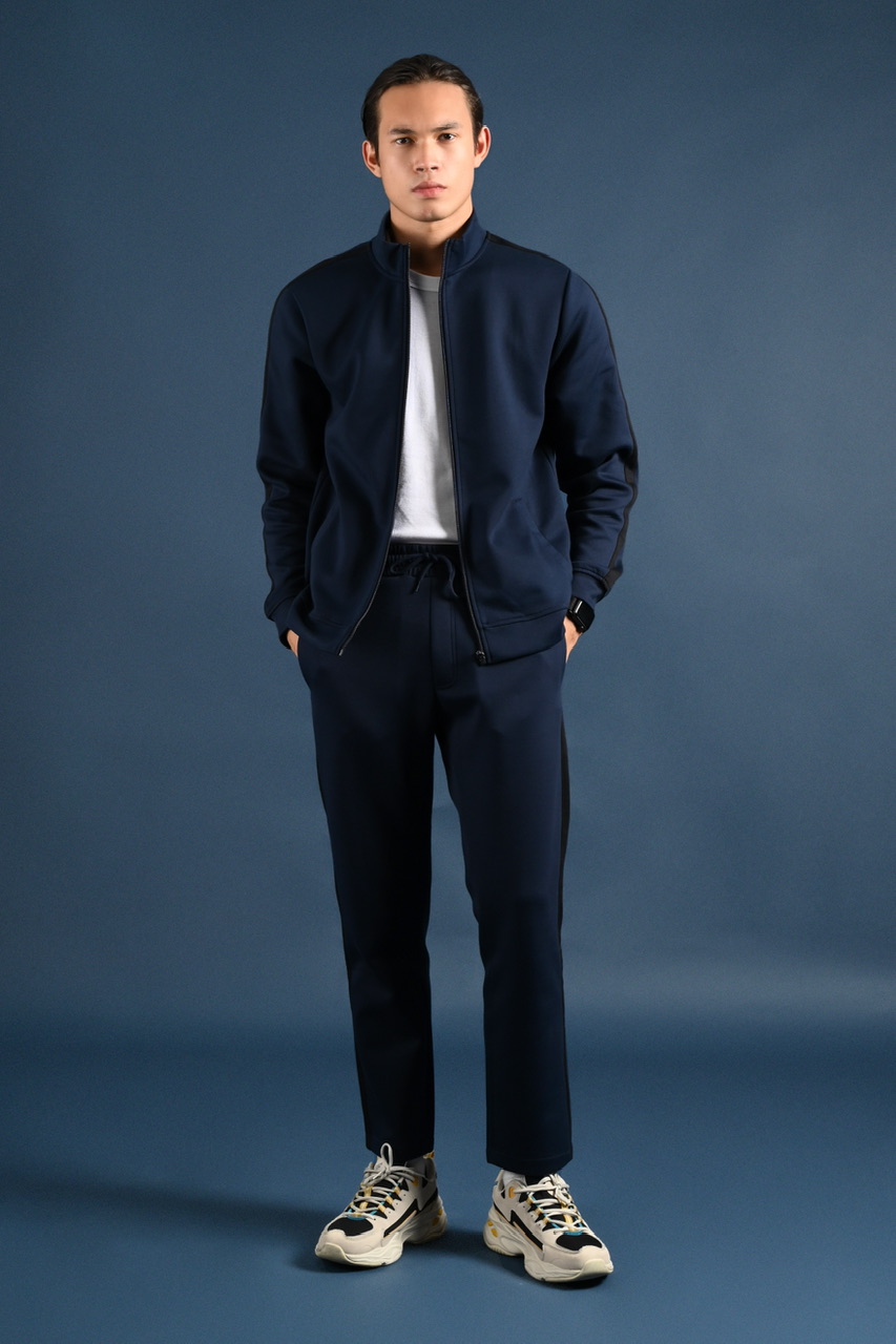 TWEED TRACKTOP NAVY STRIPE BLACK