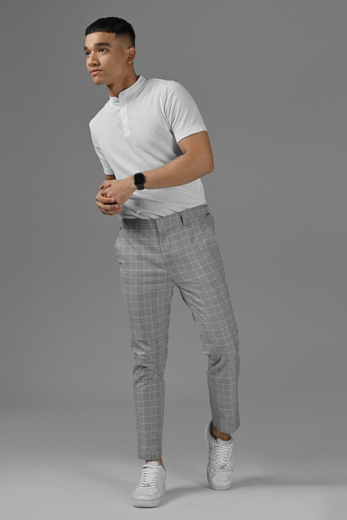 CELANA PREPP STUDIO SCOTT ANKLE TARTAN PANTS GREY
