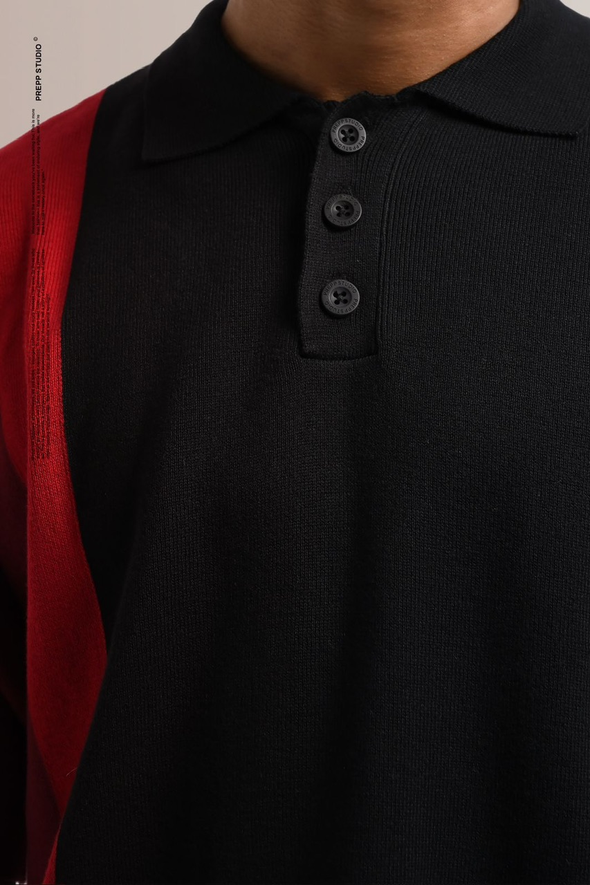 POLO STRIPE SENSE 3 STRIPE MAROON BLACK