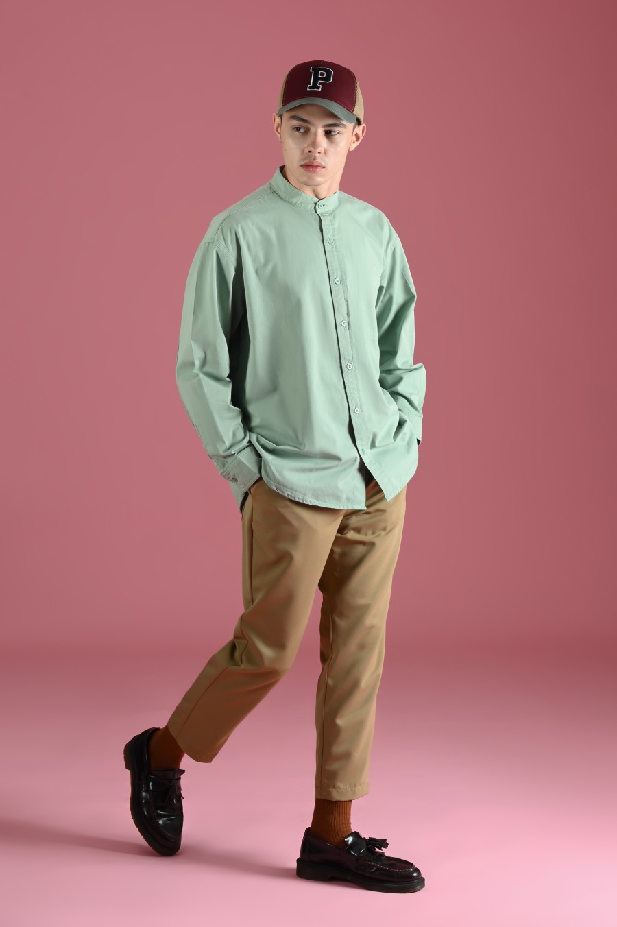 PSDU79-DREXEL OVERSIZED SHIRT STAND COLLAR CUCUMBER GREEN