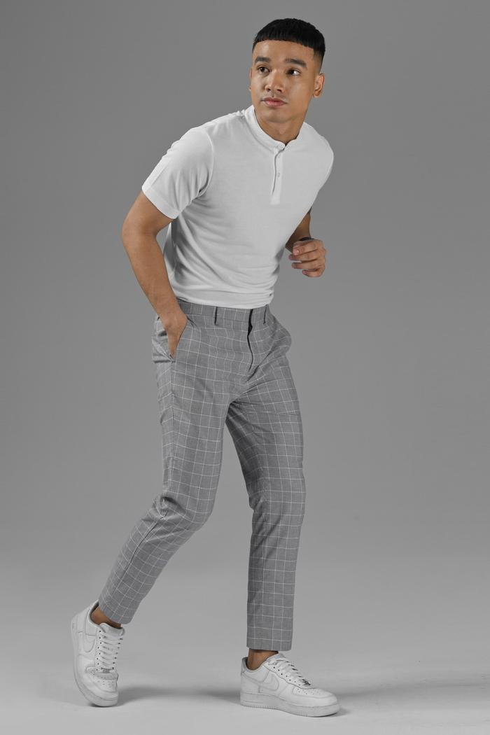 CELANA PREPP STUDIO SCOTT ANKLE TARTAN PANTS GREY