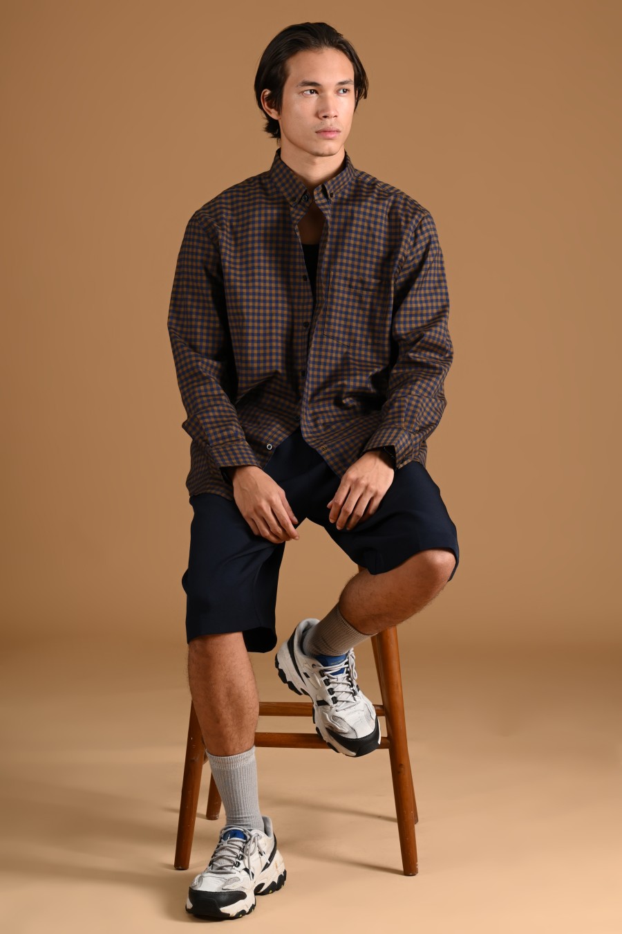 PSCQ05-GINGHAM LONG SLEEVE SHIRT PREPP SCOOTER EDITION BROWN