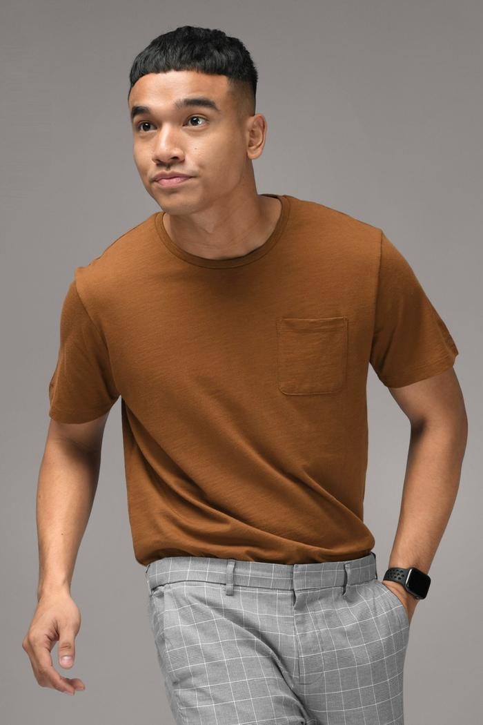 KAOS PREPP STUDIO POCKET SLUB TEES LIGHT BROWN