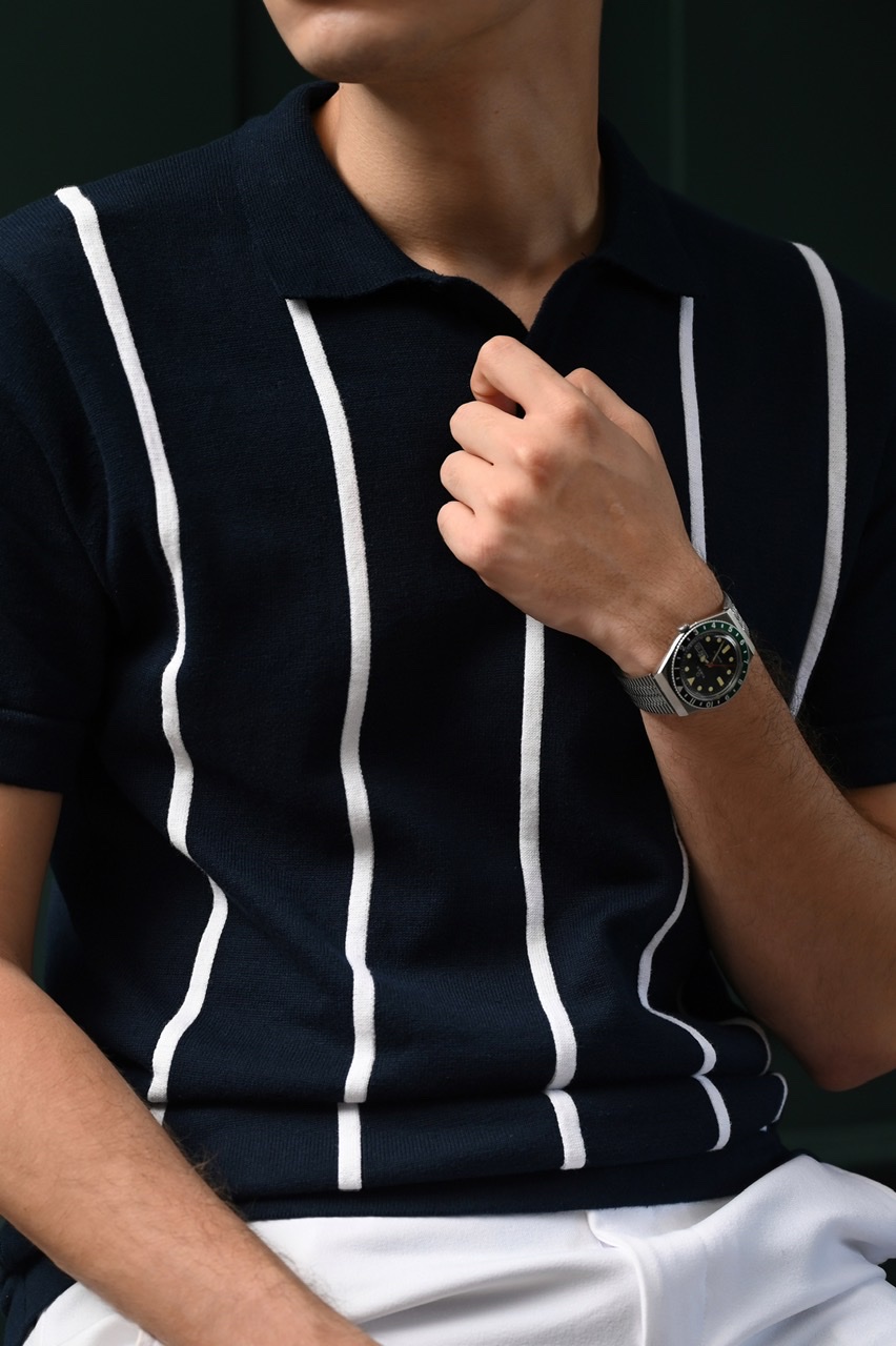 PSAS16-STRIPY POLO NAVY