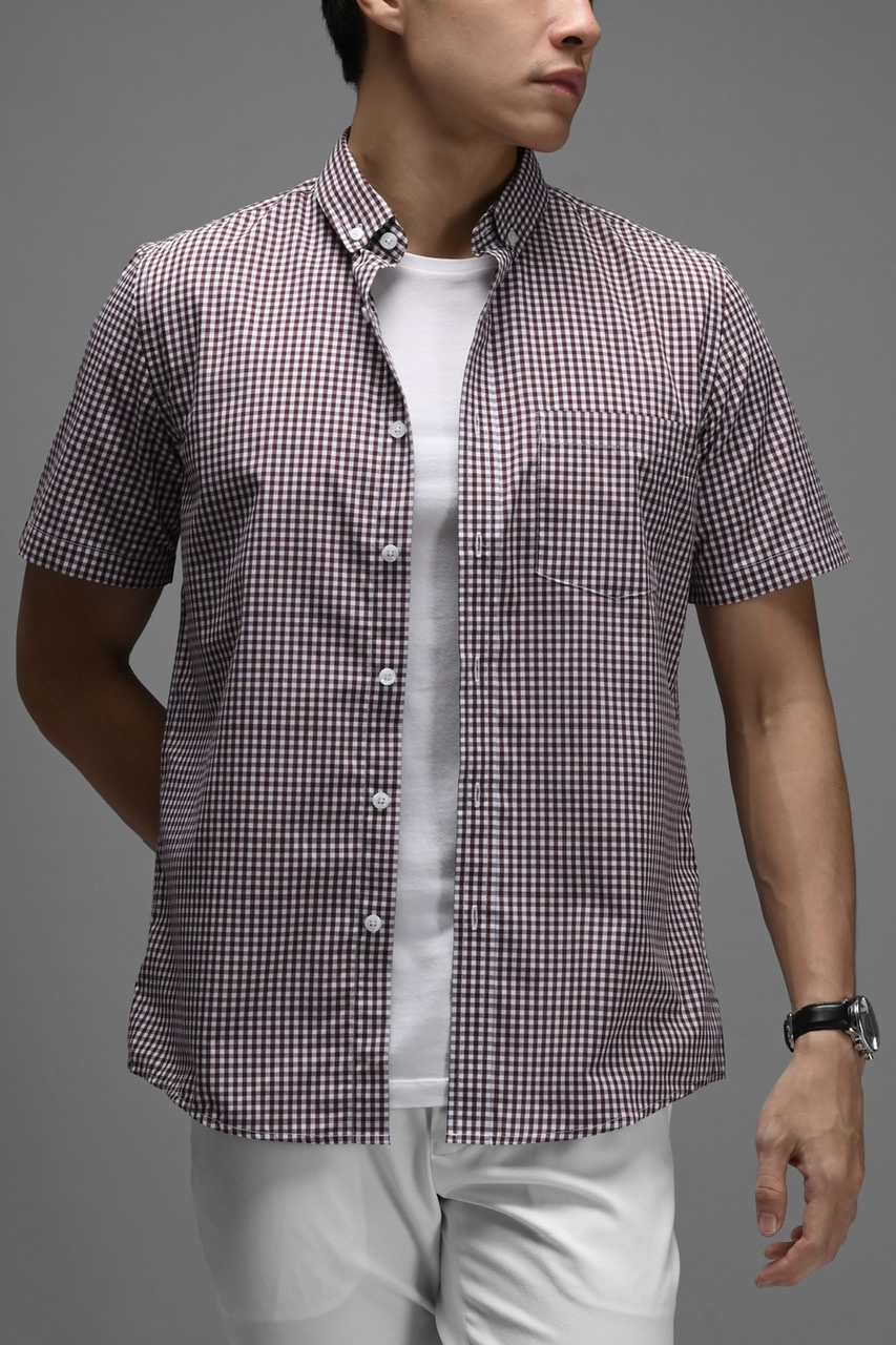 GINGHAM SHORT SLEEVE SHIRT MAROON