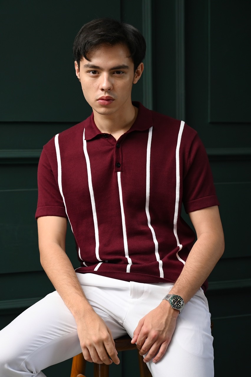PSAS14-STRIPY POLO MAROON