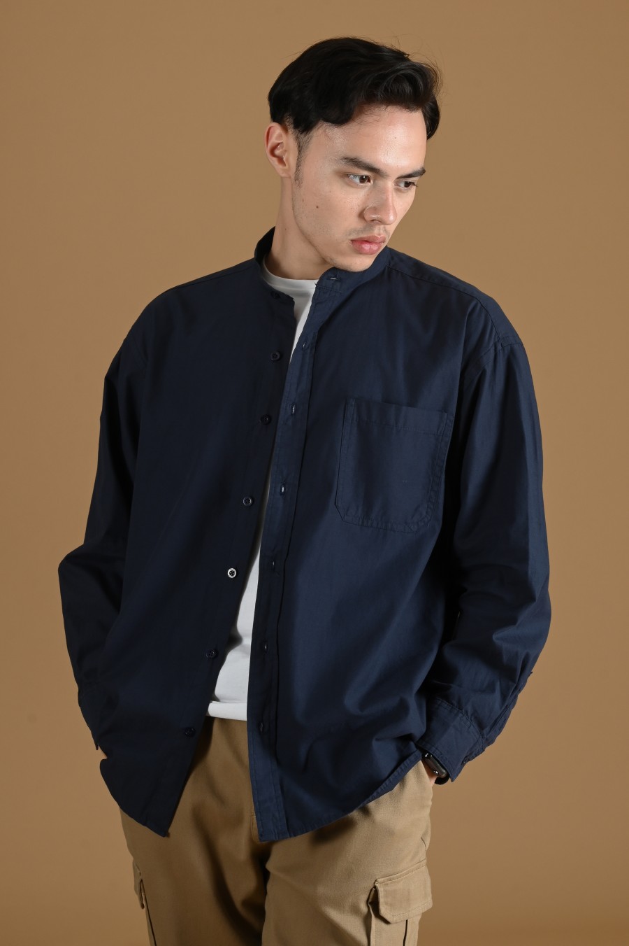 DREXEL OVERSIZED SHIRT STAND COLLAR NAVY