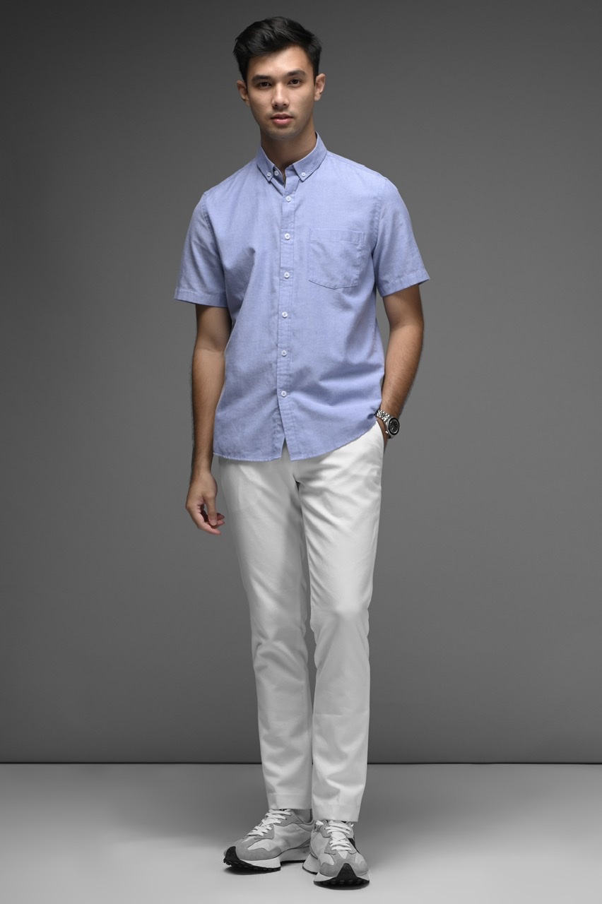 PSCO23-EXETER WHITE BUTTON SHORT SLEEVE SHIRT LIGHT BLUE