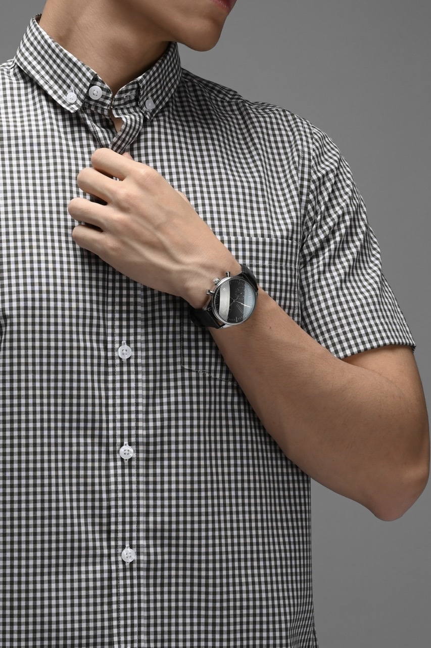 GINGHAM SHORT SLEEVE SHIRT OLIVE