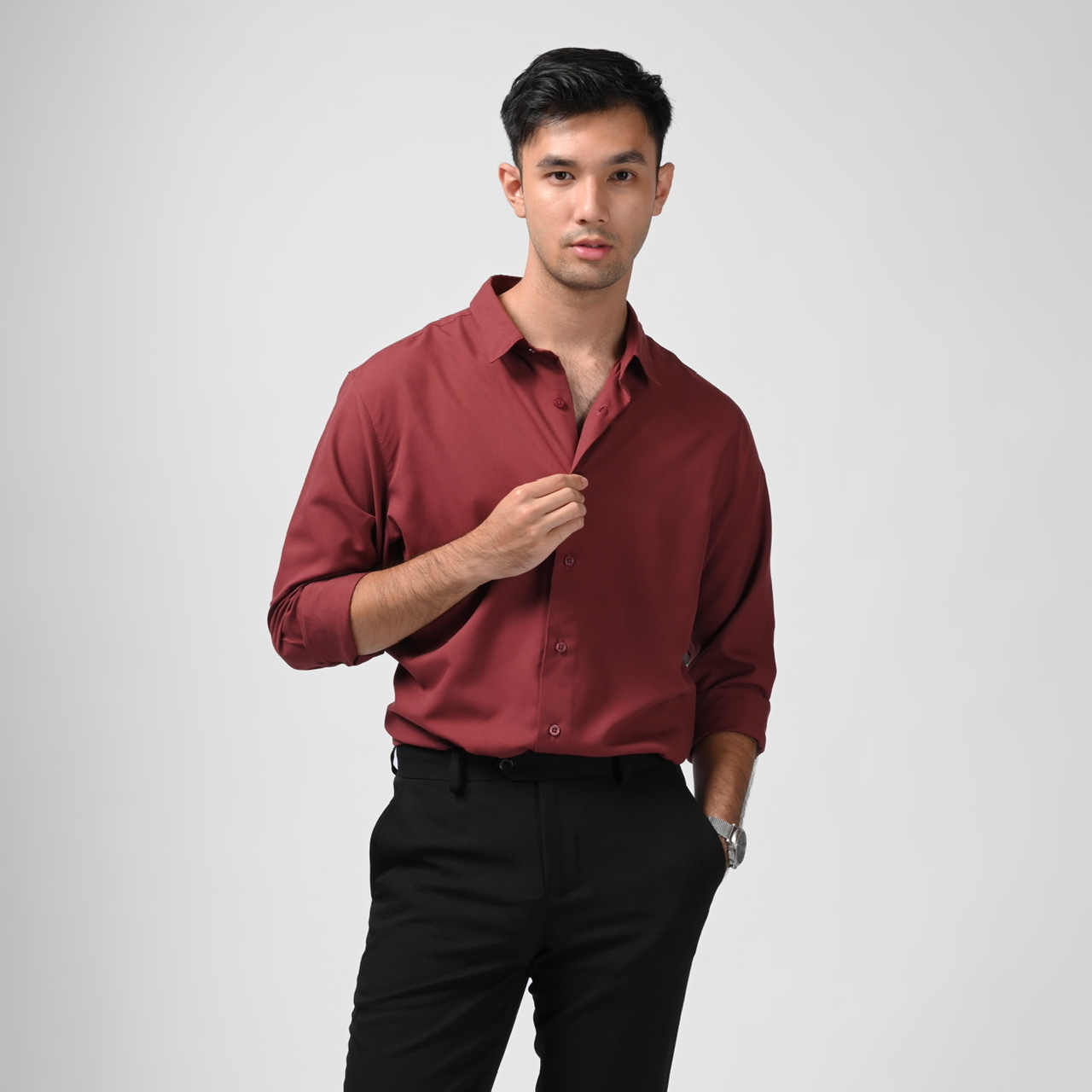 PSBI64-GANGNAM LONG SLEEVE SHIRT OXBLOOD