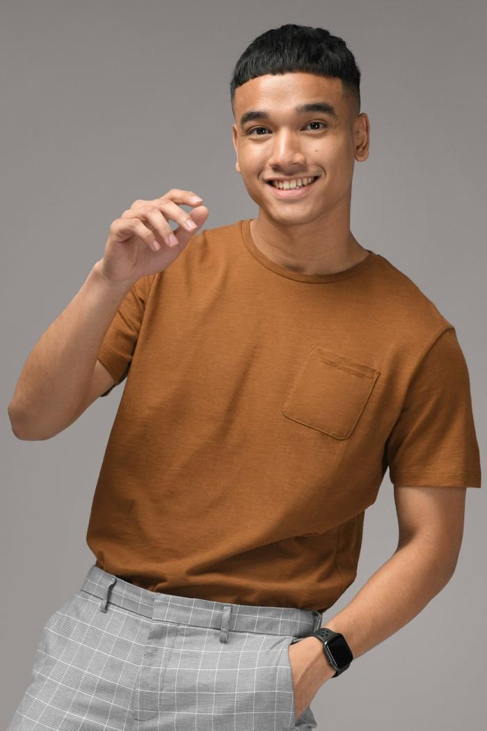 KAOS PREPP STUDIO POCKET SLUB TEES LIGHT BROWN