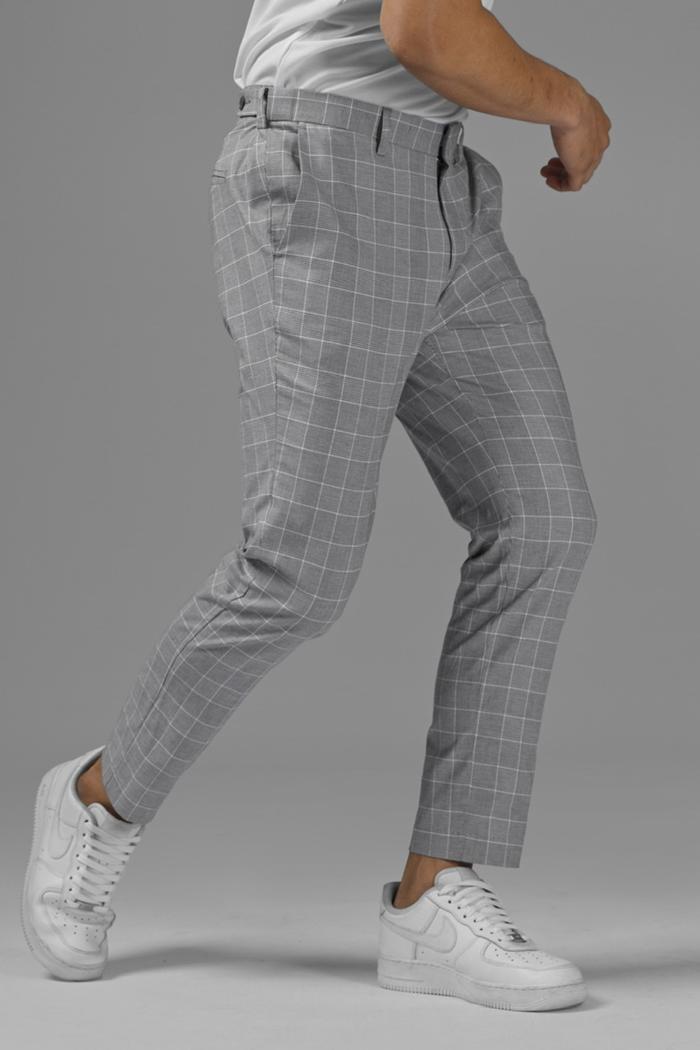 CELANA PREPP STUDIO SCOTT ANKLE TARTAN PANTS GREY