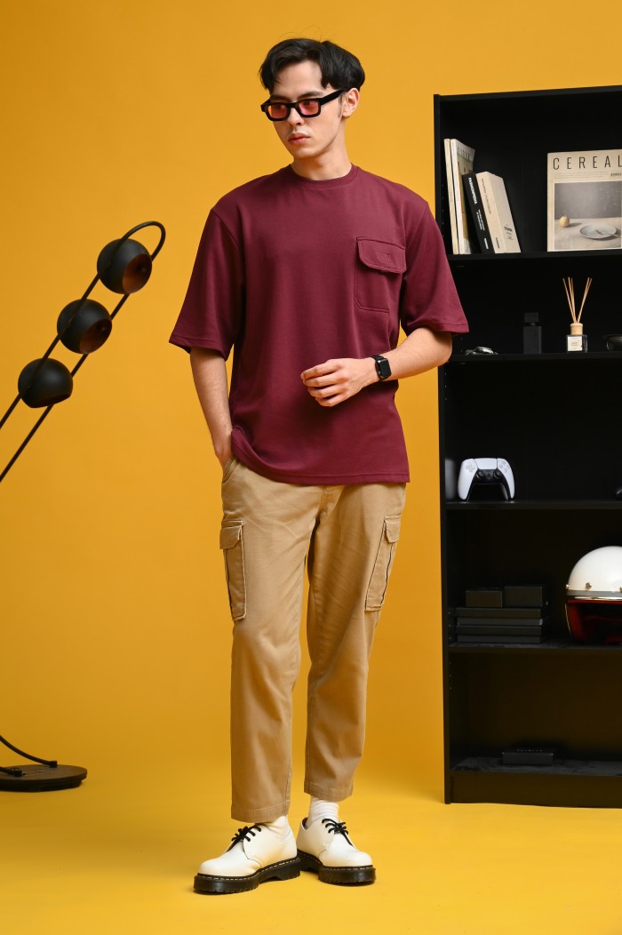PTDJ14-POCKET OVERSIZED TEES MAROON