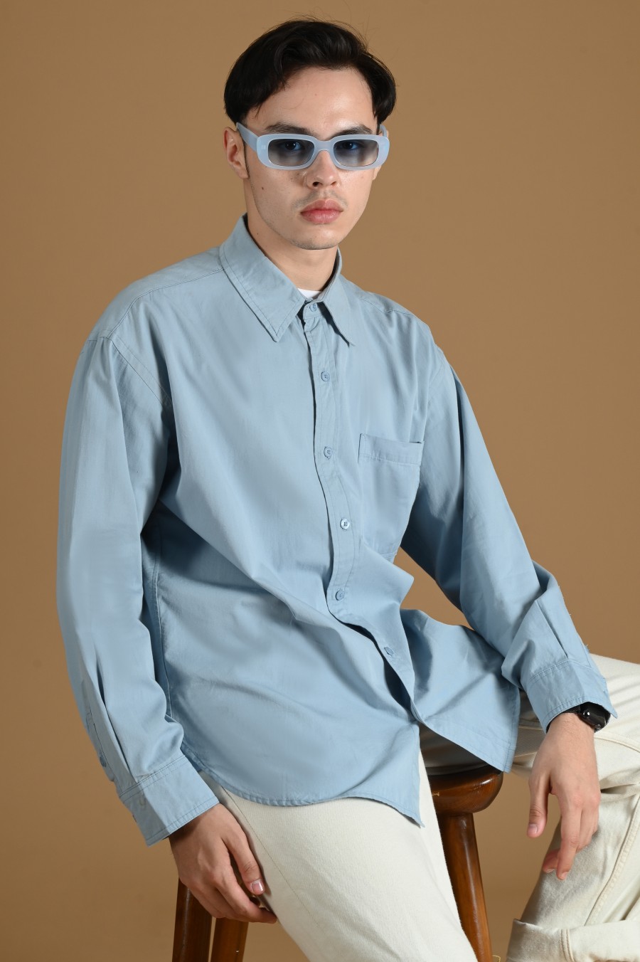 PSDT47-DREXEL OVERSIZED SHIRT BASIC COLLAR FADED BLUE