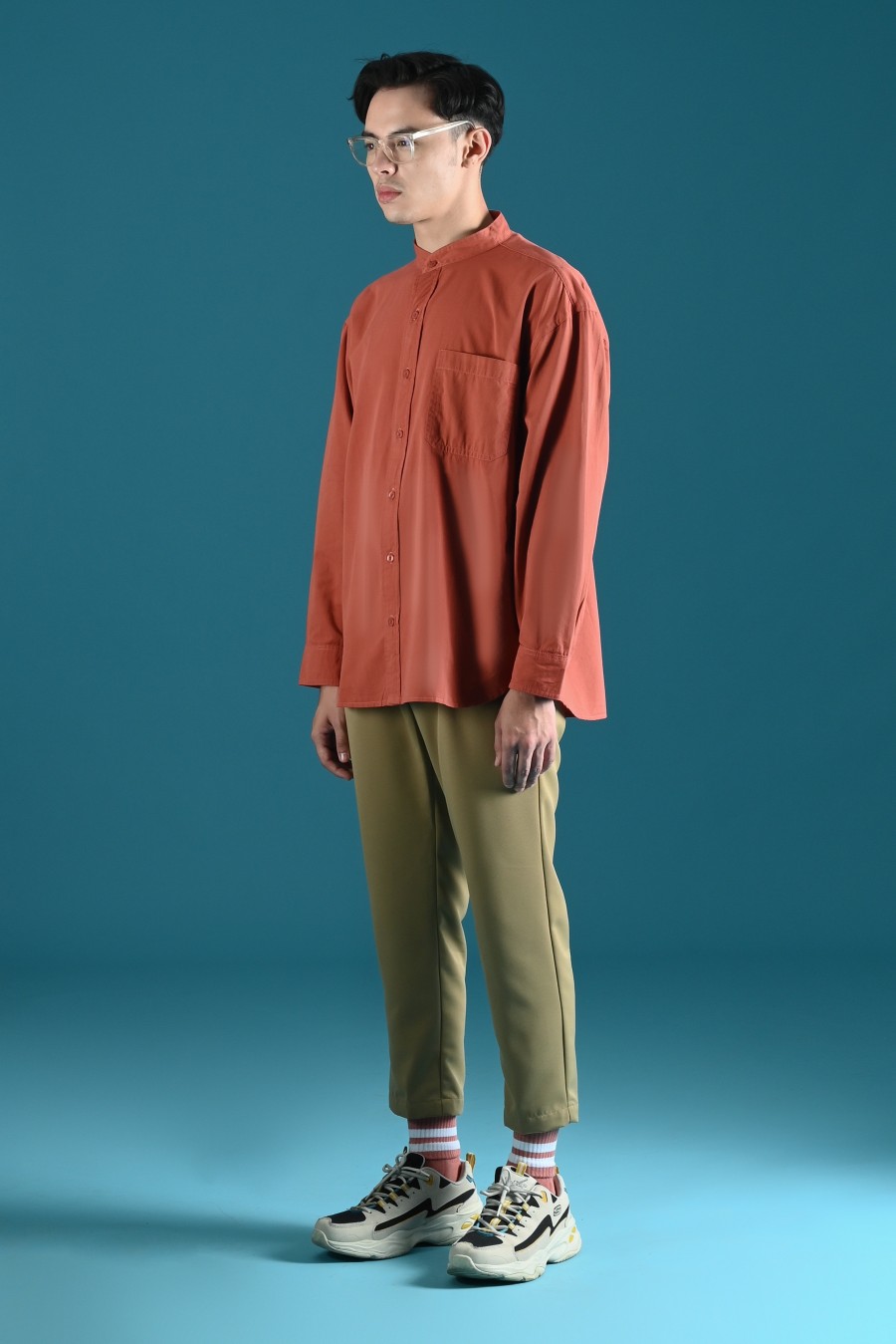 PSDU78-DREXEL OVERSIZED SHIRT STAND COLLAR TERRACOTA