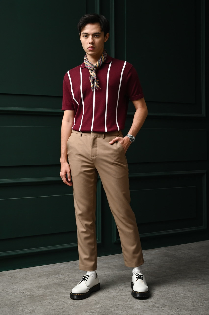 PSAS14-STRIPY POLO MAROON