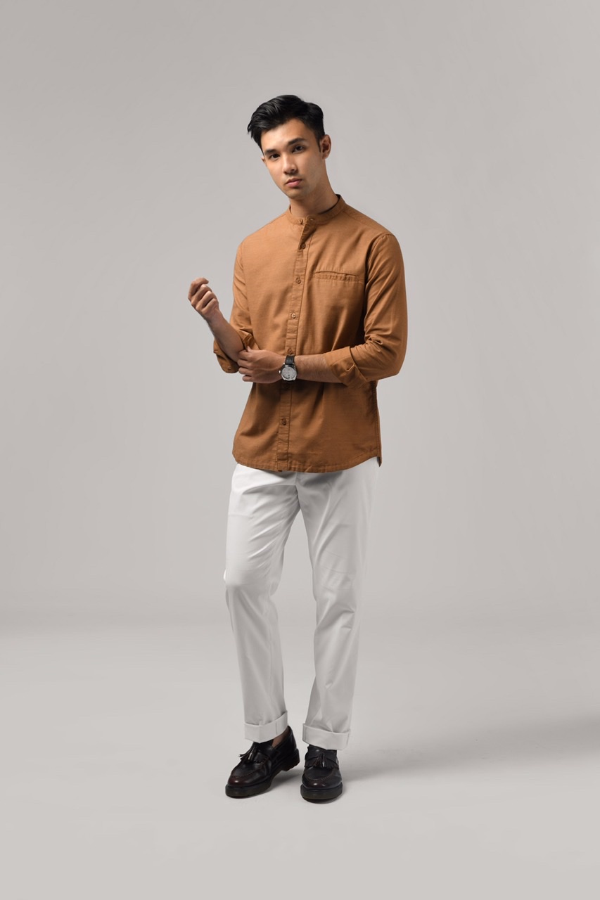 KALPEN COLLARLESS SHIRT BROWN