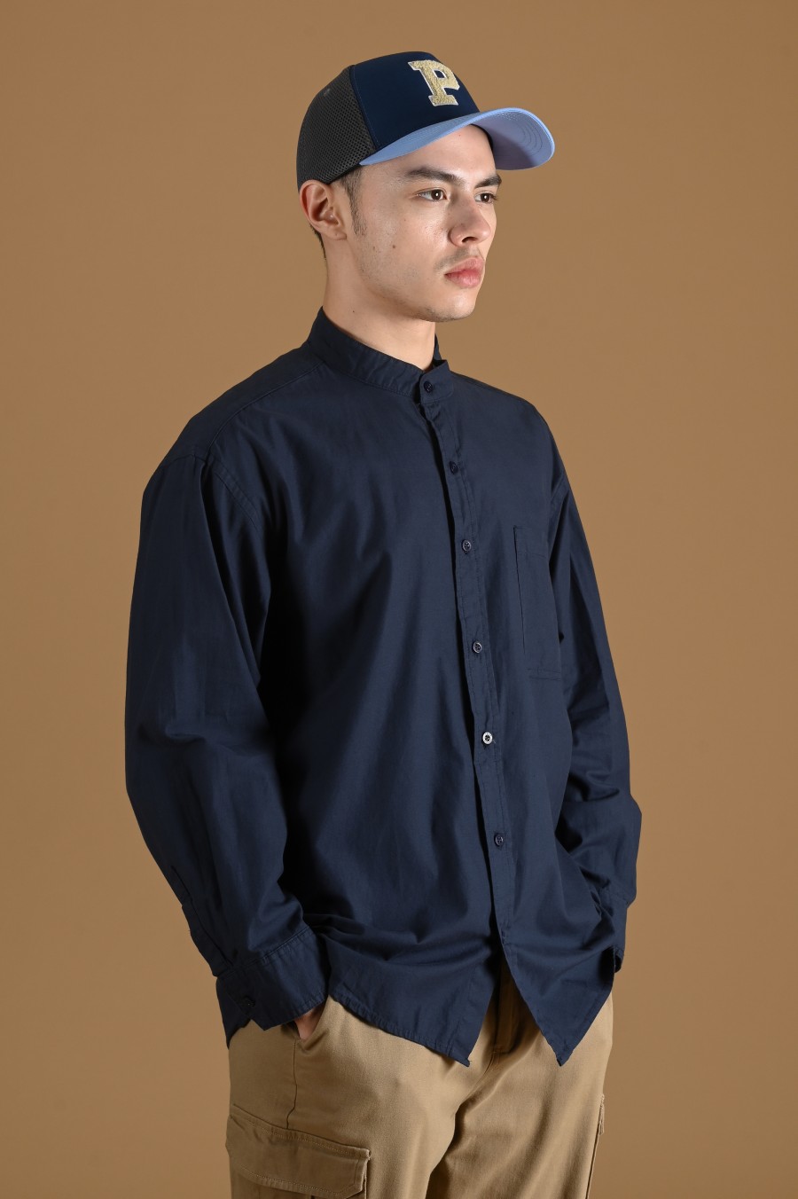 DREXEL OVERSIZED SHIRT STAND COLLAR NAVY