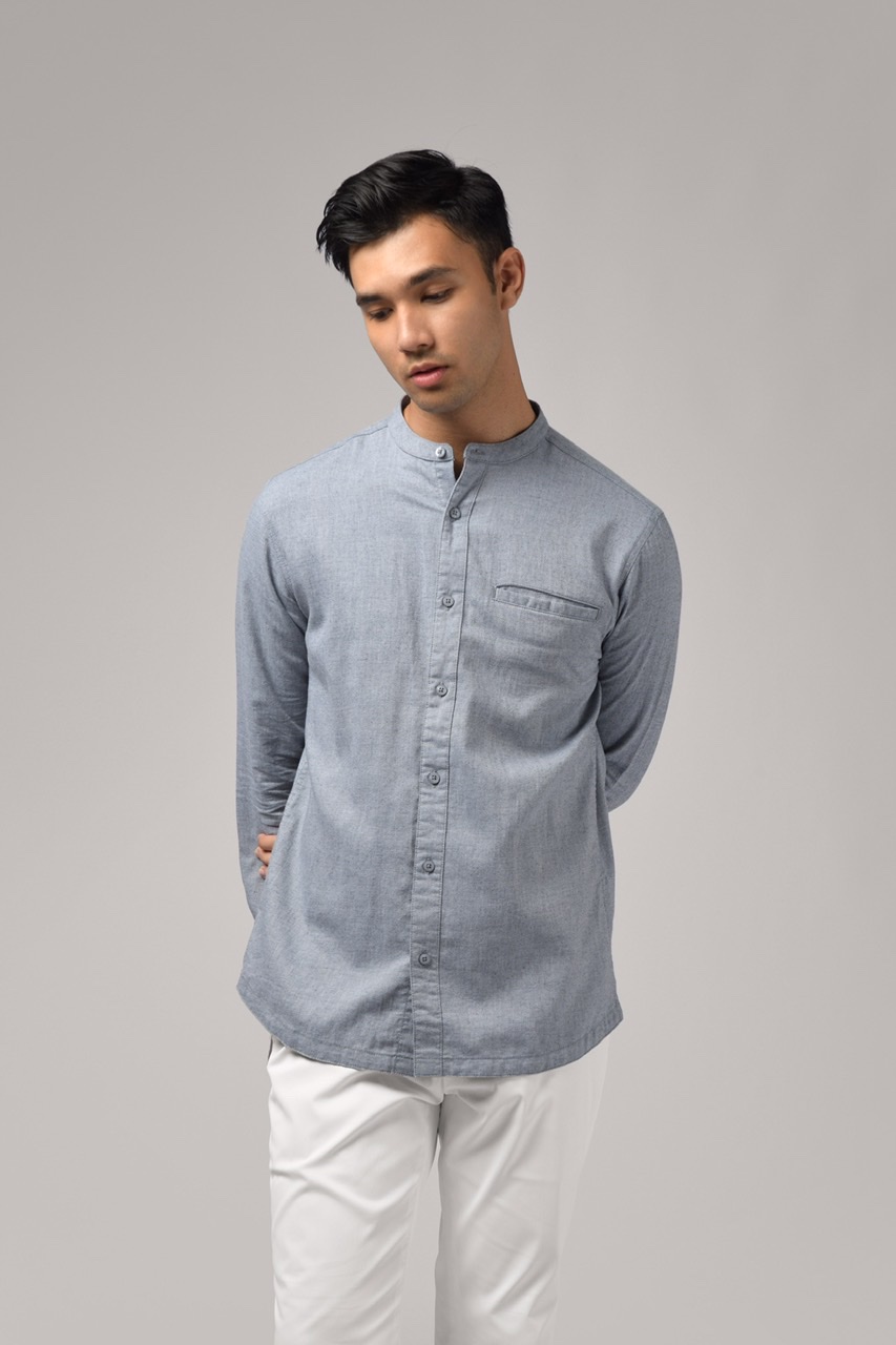 KALPEN COLLARLESS SHIRT NAVY