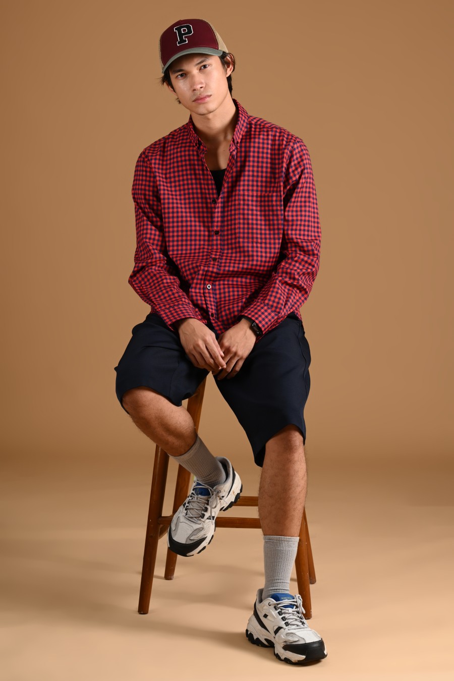 PSCQ65-GINGHAM LONG SLEEVE SHIRT PREPP SCOOTER EDITION RED