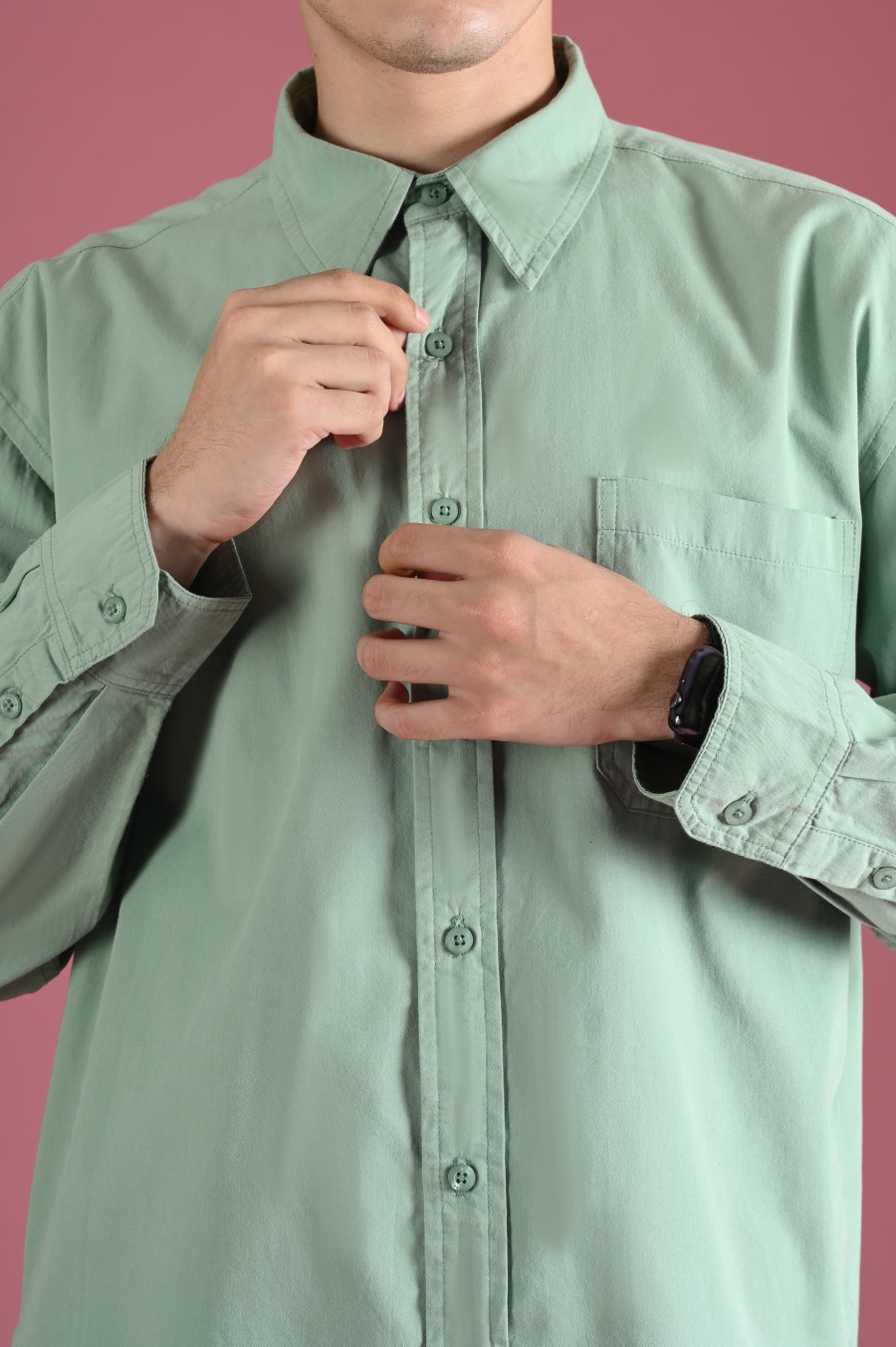 PSDT79-DREXEL OVERSIZED SHIRT BASIC COLLAR CUCUMBER GREEN