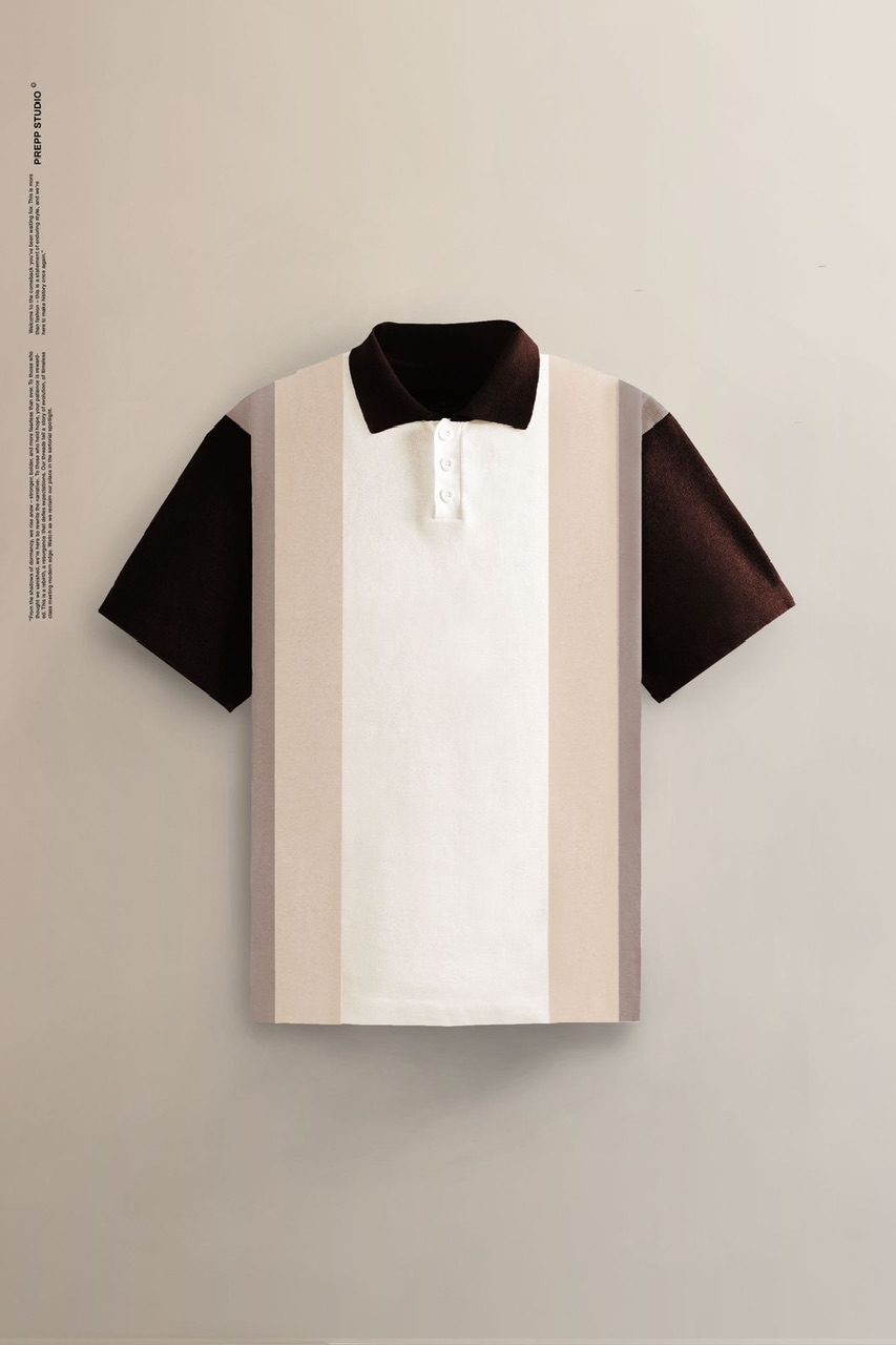 PLFW96-POLO STRIPE SENSE 4 STRIPE COFFE CREAM