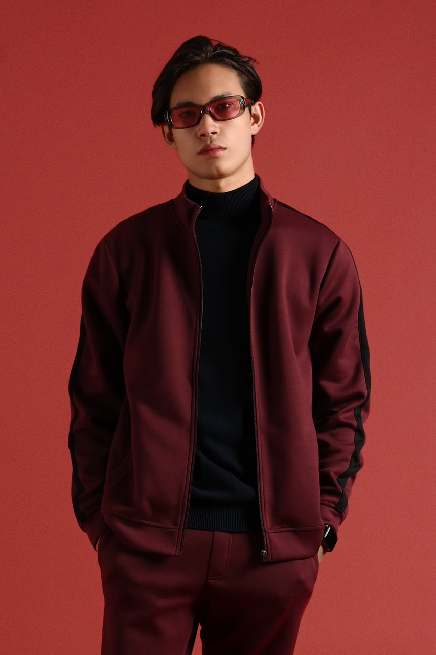 TWEED TRACKTOP MAROON STRIPE BLACK