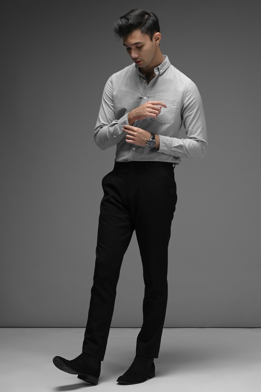 EXETER WHITE BUTTON LONG SLEEVE SHIRT GREY