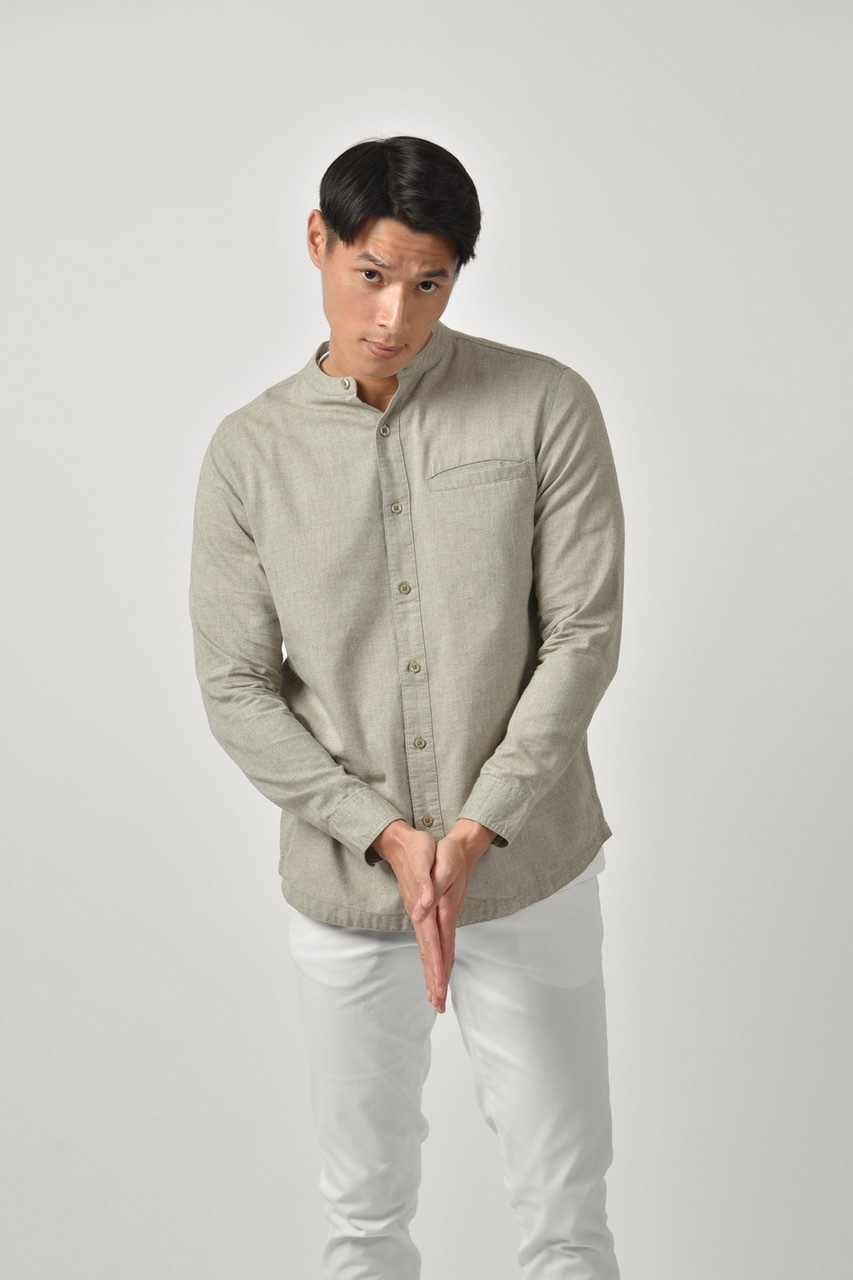 KALPEN COLLARLESS SHIRT OLIVE