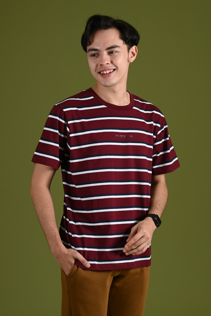 STRIPE TEES WORDING MAROON