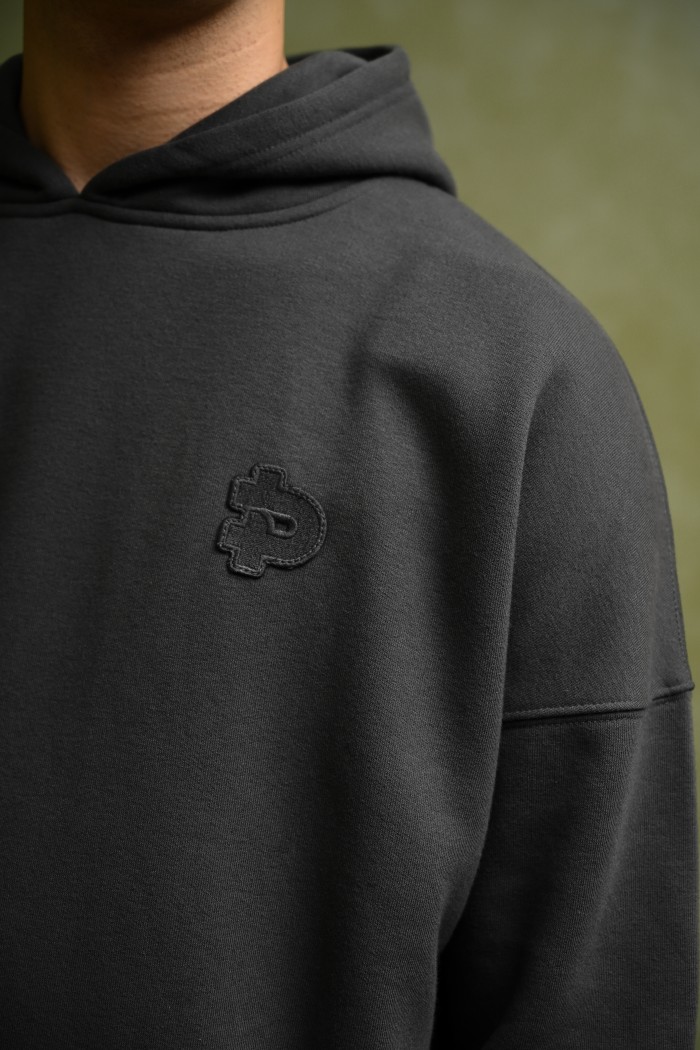 PODH38-PREPP OVERSIZED HOODIE SIGNATURE PATCH CHARCOAL