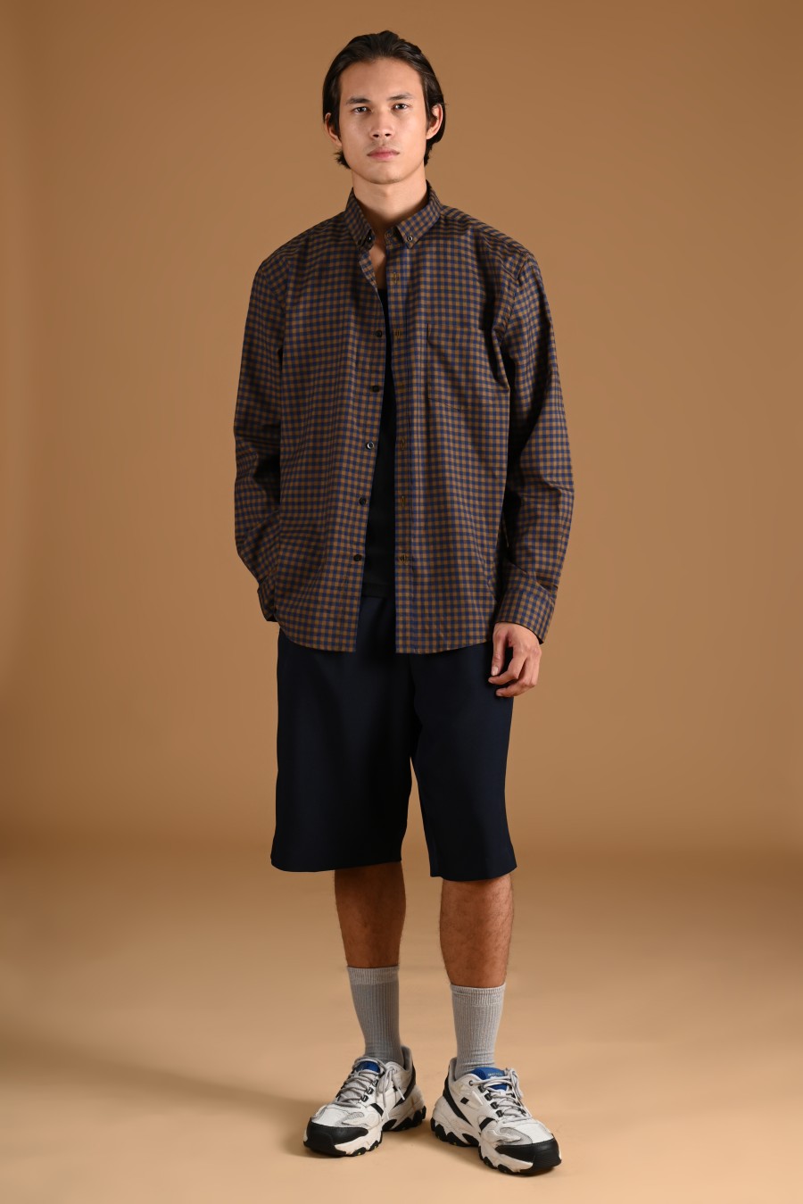 PSCQ05-GINGHAM LONG SLEEVE SHIRT PREPP SCOOTER EDITION BROWN