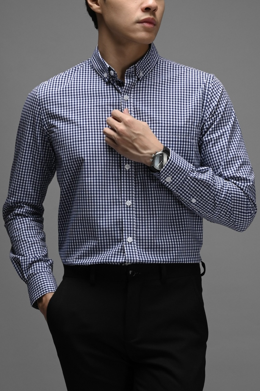 GINGHAM LONG SLEEVE SHIRT NAVY
