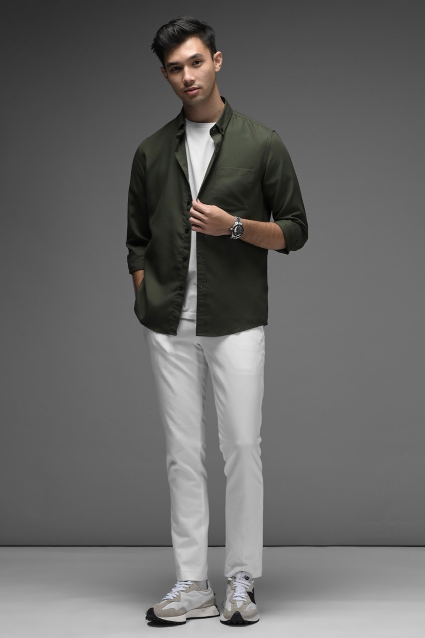 EXETER BLACK BUTTON LONG SLEEVE SHIRT RIFLE GREEN