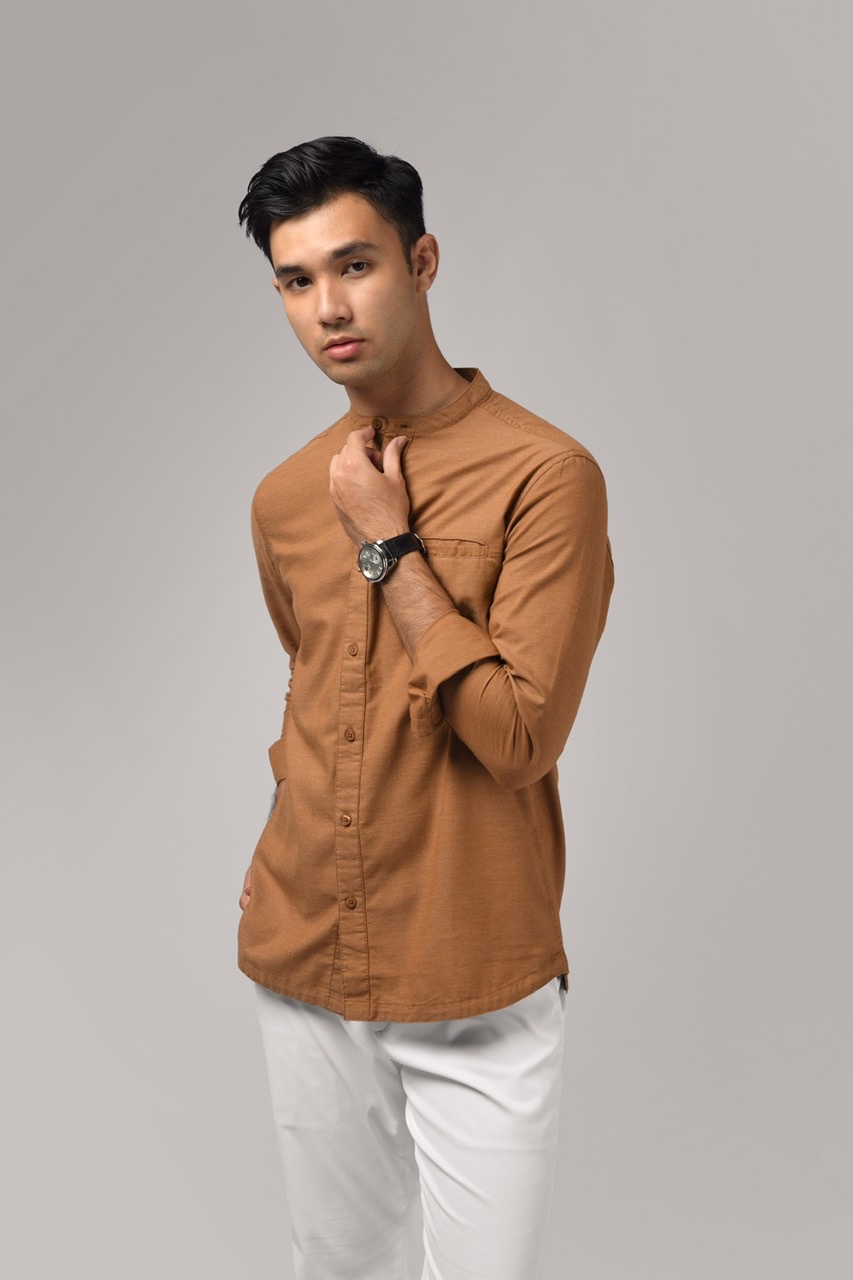 KALPEN COLLARLESS SHIRT BROWN