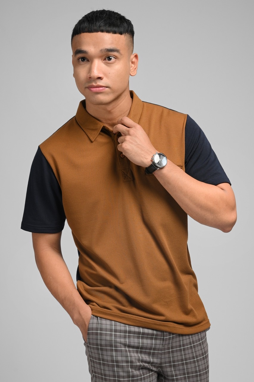 PLBL05-EAZYDRY POLO TWO TONE BROWN NAVY