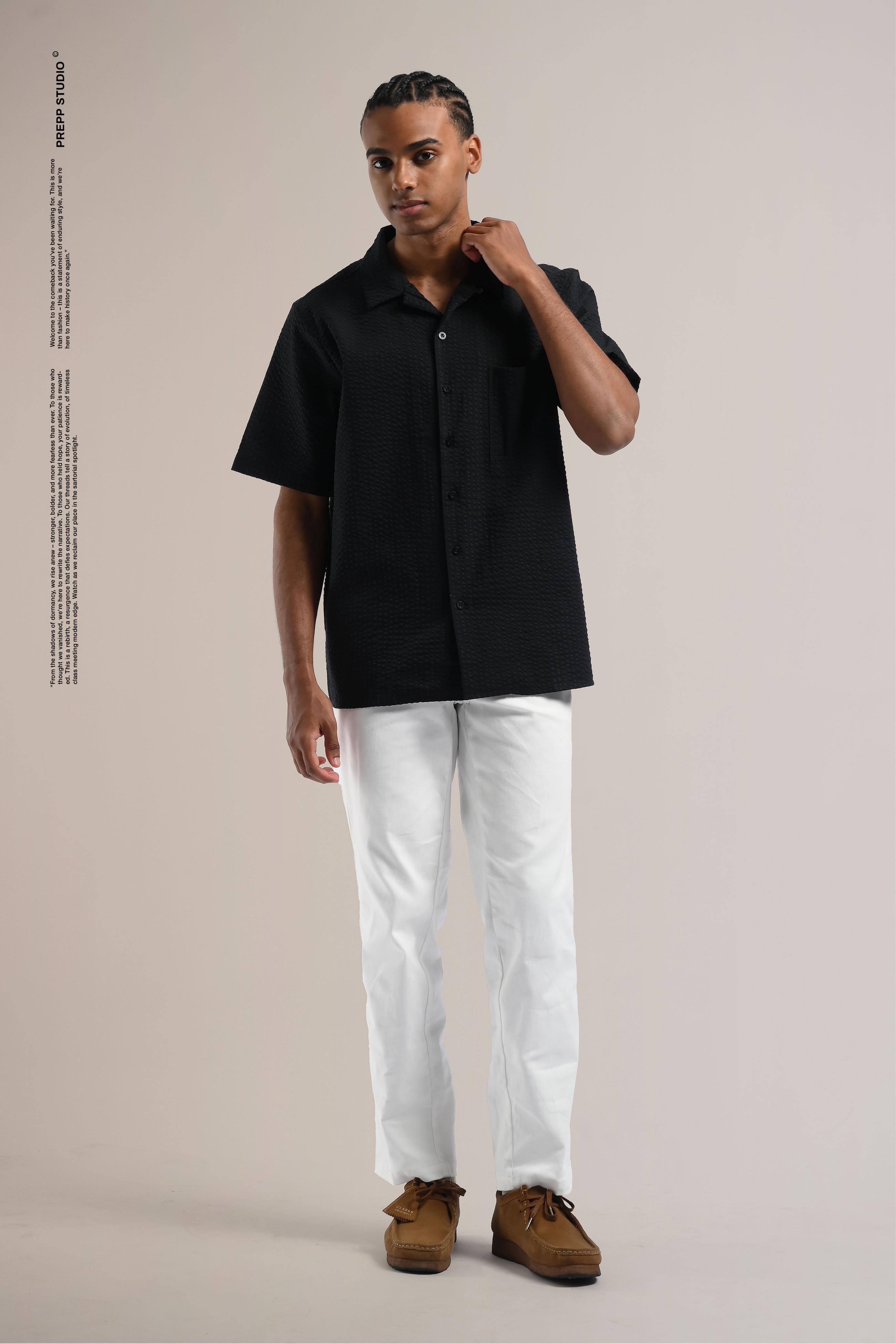 VELOFORE SEERSUCKER SHORT SLEEVE SHIRT BLACK