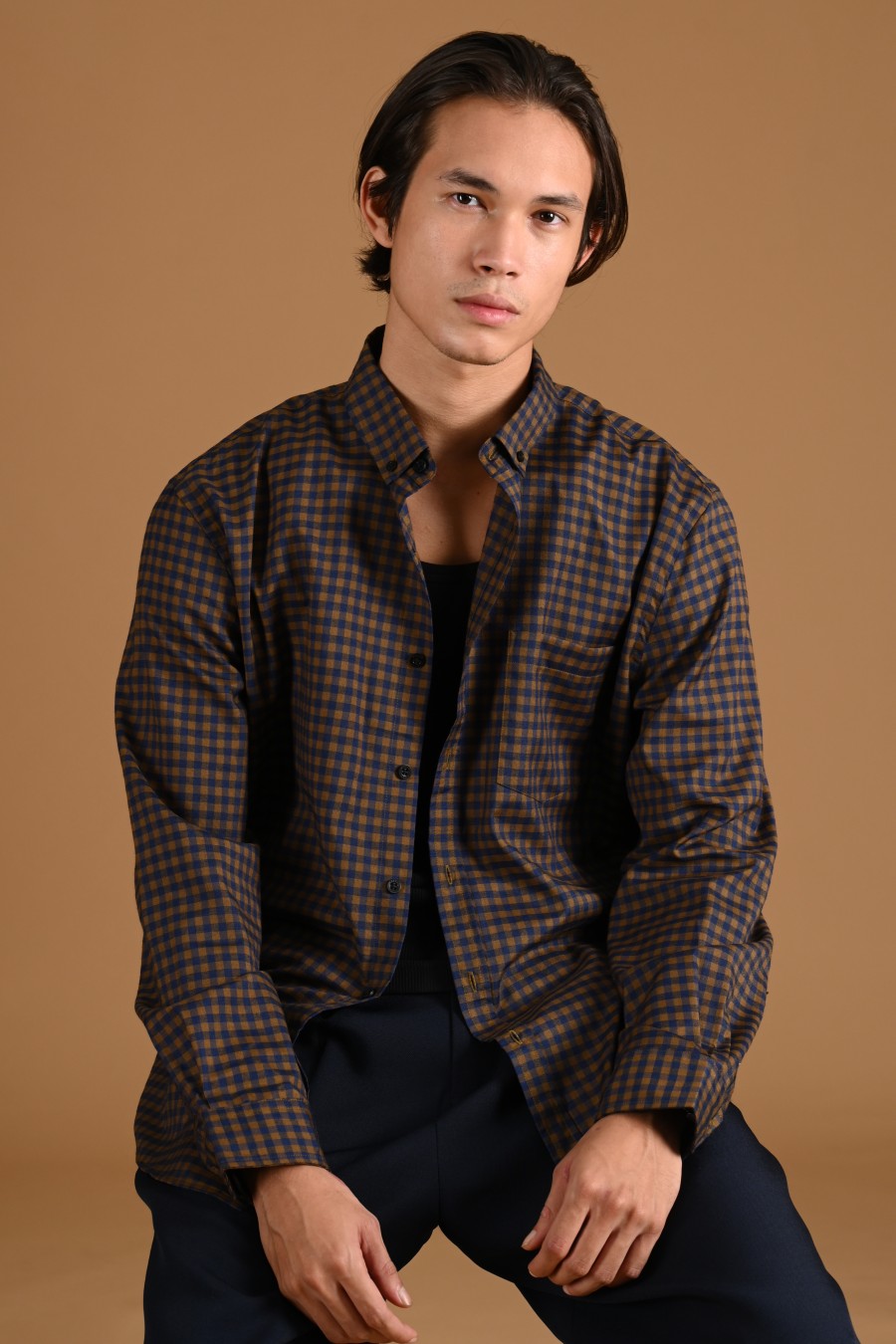 PSCQ05-GINGHAM LONG SLEEVE SHIRT PREPP SCOOTER EDITION BROWN
