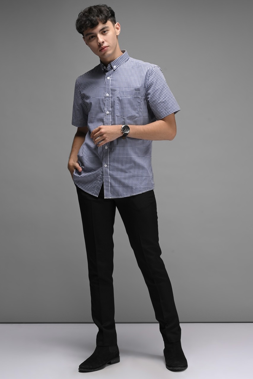 GINGHAM SHORT SLEEVE SHIRT NAVY