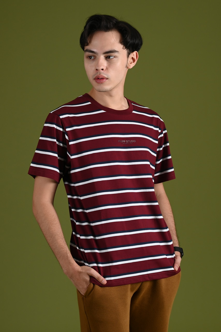 STRIPE TEES WORDING MAROON